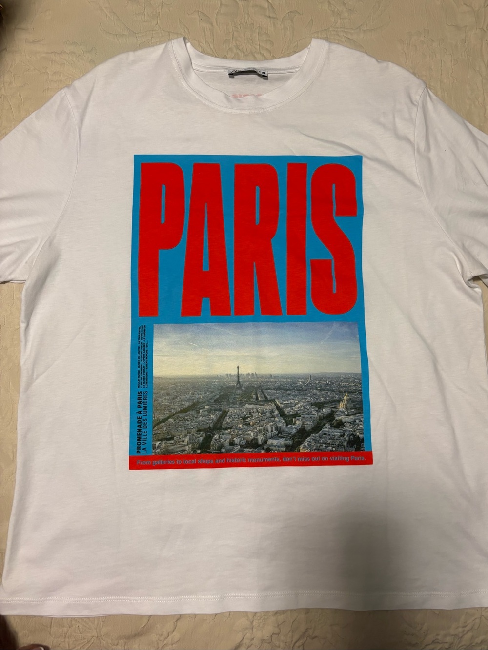 Zara White Tee with Red PARIS Print & Blue Frame